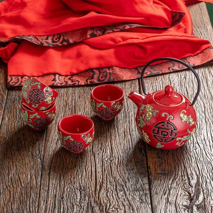 Oriental Double Happiness Traditional Chinese Wedding Ceramic Tea Set