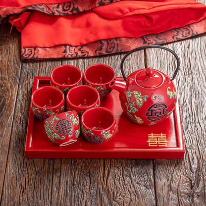 Oriental Double Happiness Traditional Chinese Wedding Ceramic Tea Set