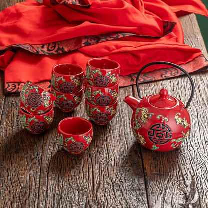 Oriental Double Happiness Traditional Chinese Wedding Ceramic Tea Set